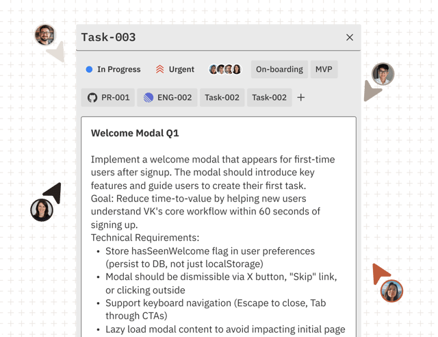 Collaborative issue tracking interface showing issue management and comments