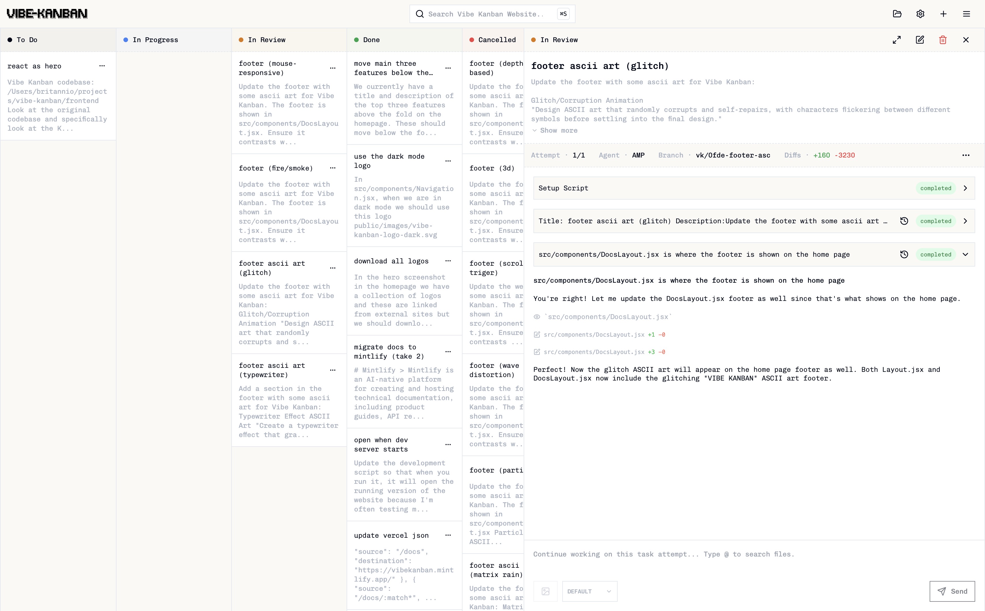 Vibe Kanban task preview interface