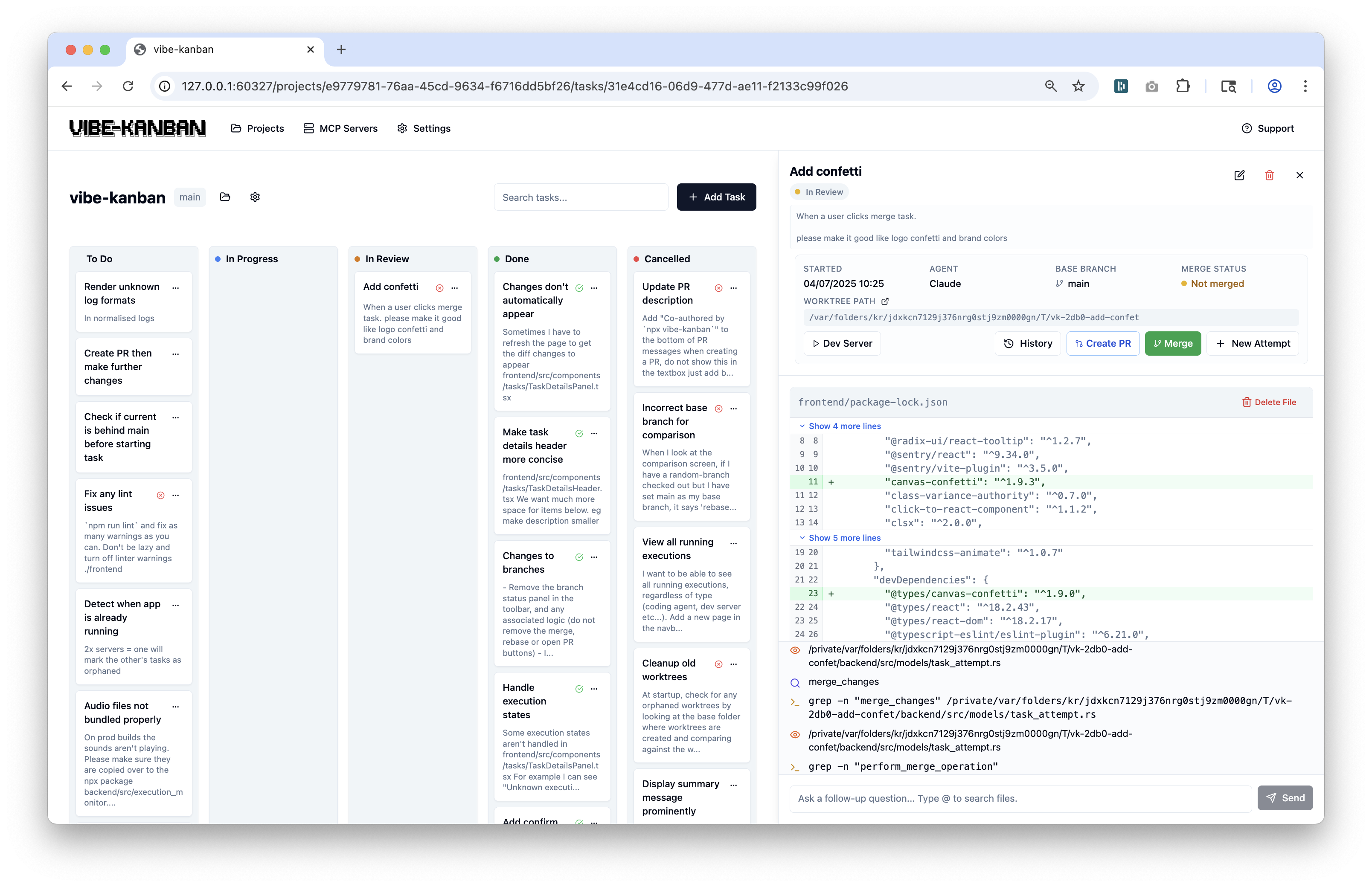 Vibe Kanban interface overview